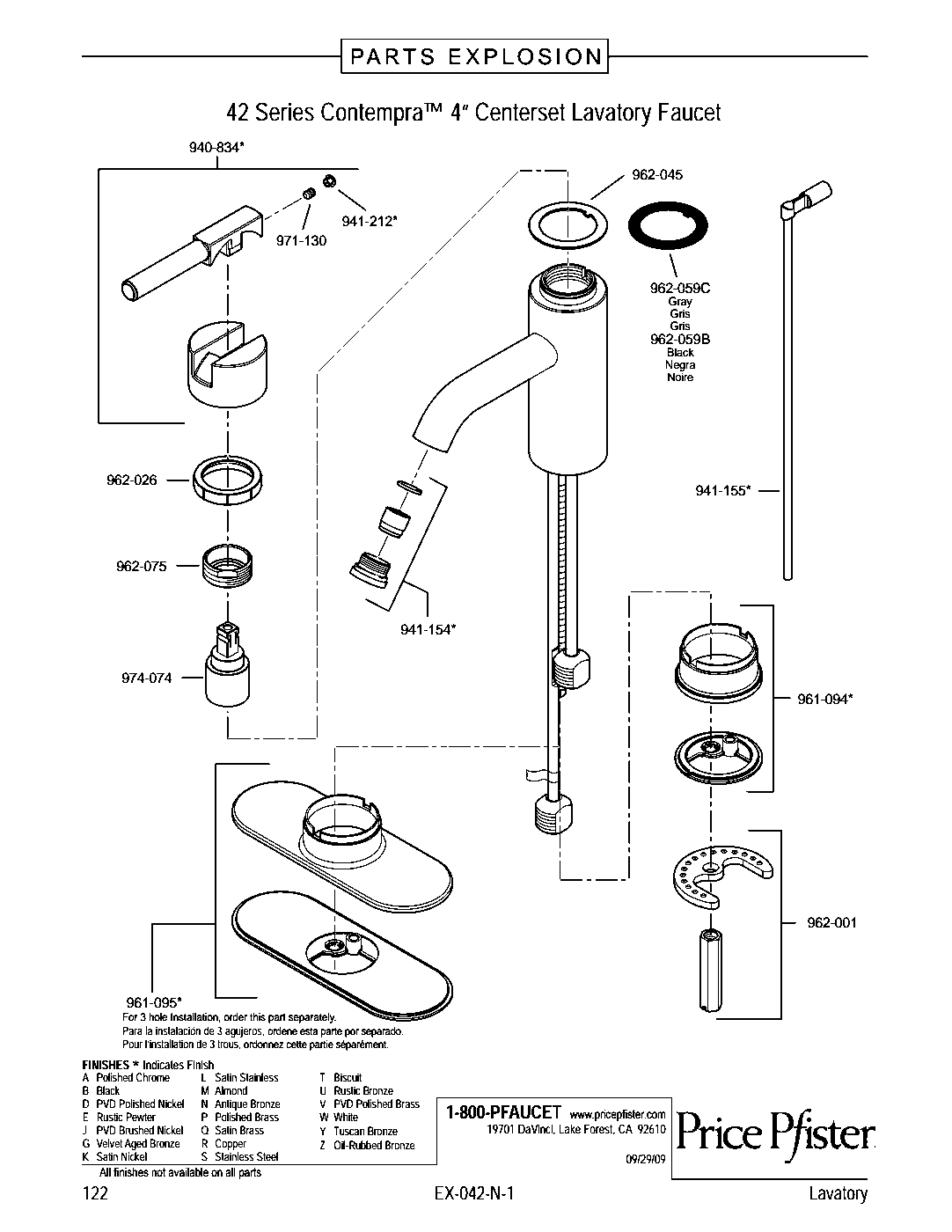 Contempra Single Control Bathroom Faucet parts diagram