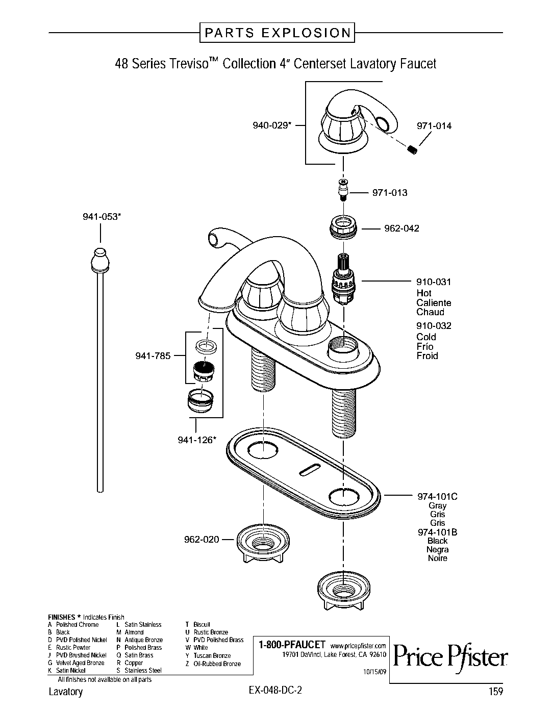 Treviso 2-Handle 4" Centerset Bathroom Faucet parts diagram