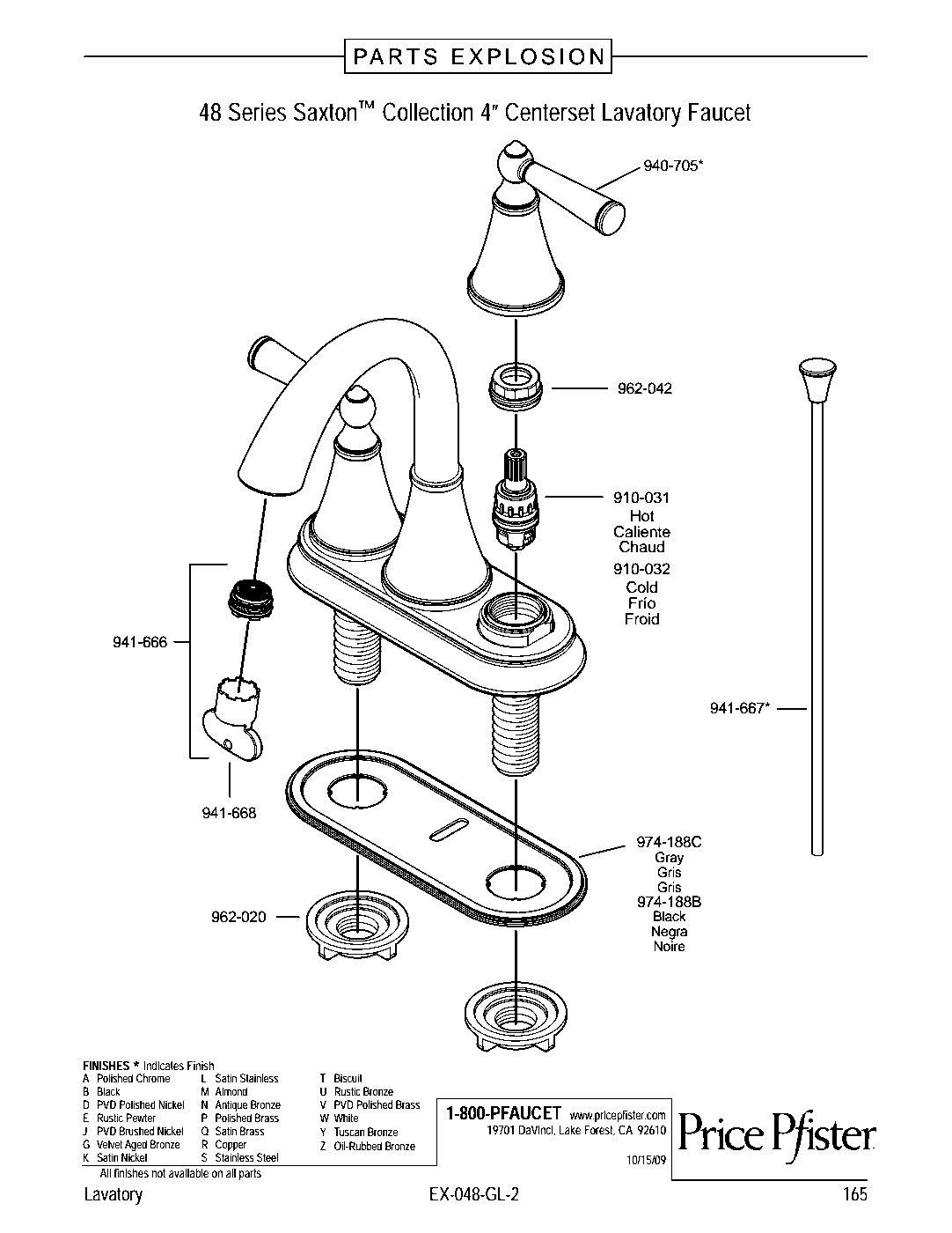 Saxton 2-Handle 4" Centerset Bathroom Faucet exploded parts diagram