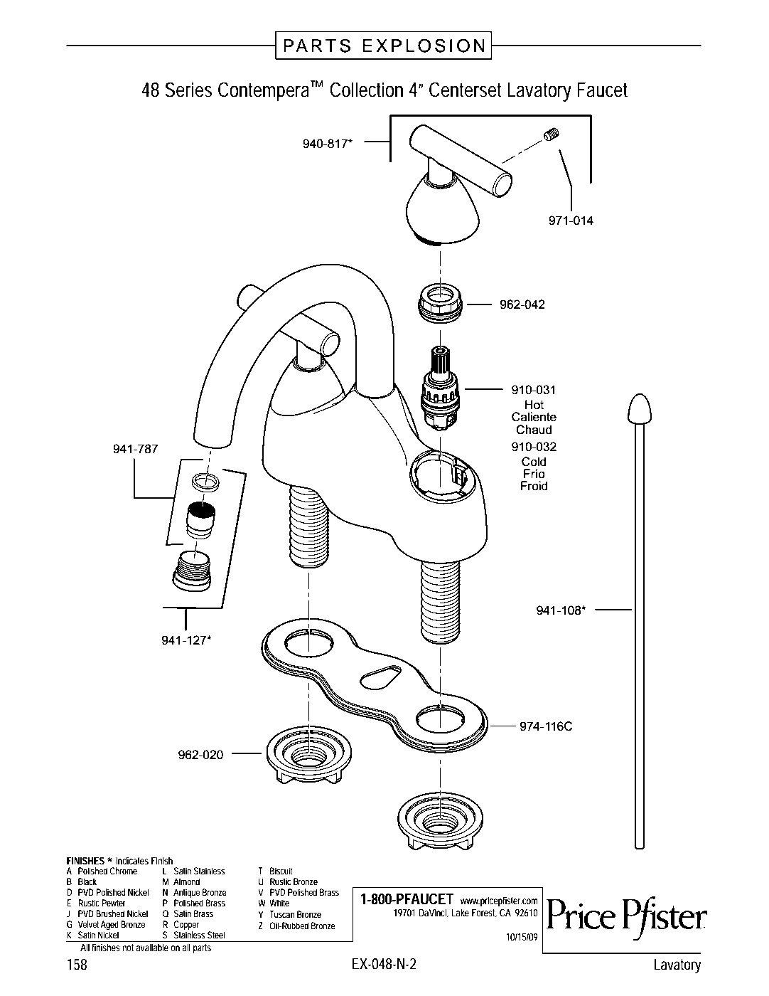 Contempra 2-Handle 4" Centerset Bathroom Faucet parts diagram