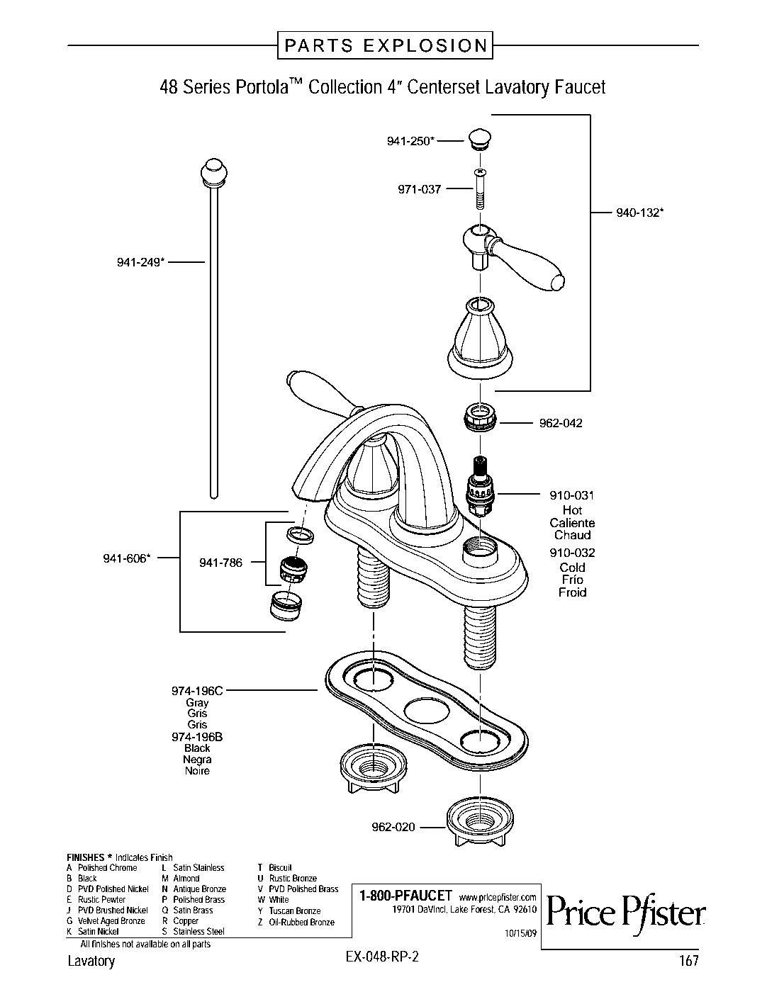 Portola 2-Handle 4" Centerset Bathroom Faucet parts diagram