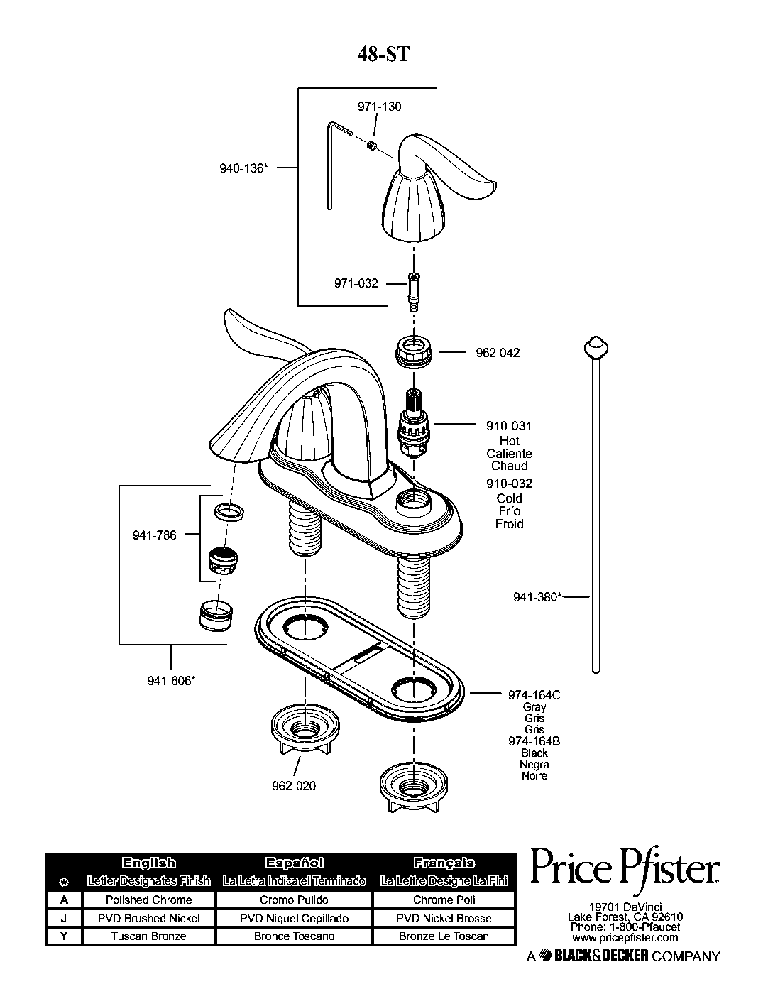 Santiago 2-Handle 4" Centerset Bathroom Faucet parts diagram