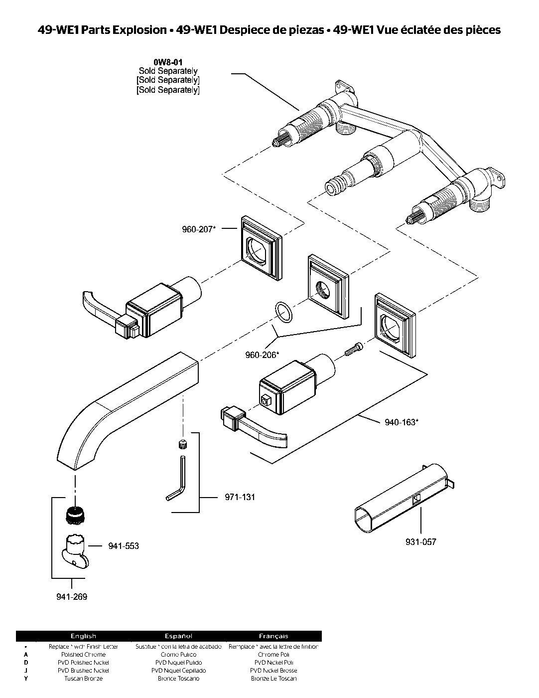 Carnegie 2-Handle Wall Mount Bathroom Faucet parts diagram