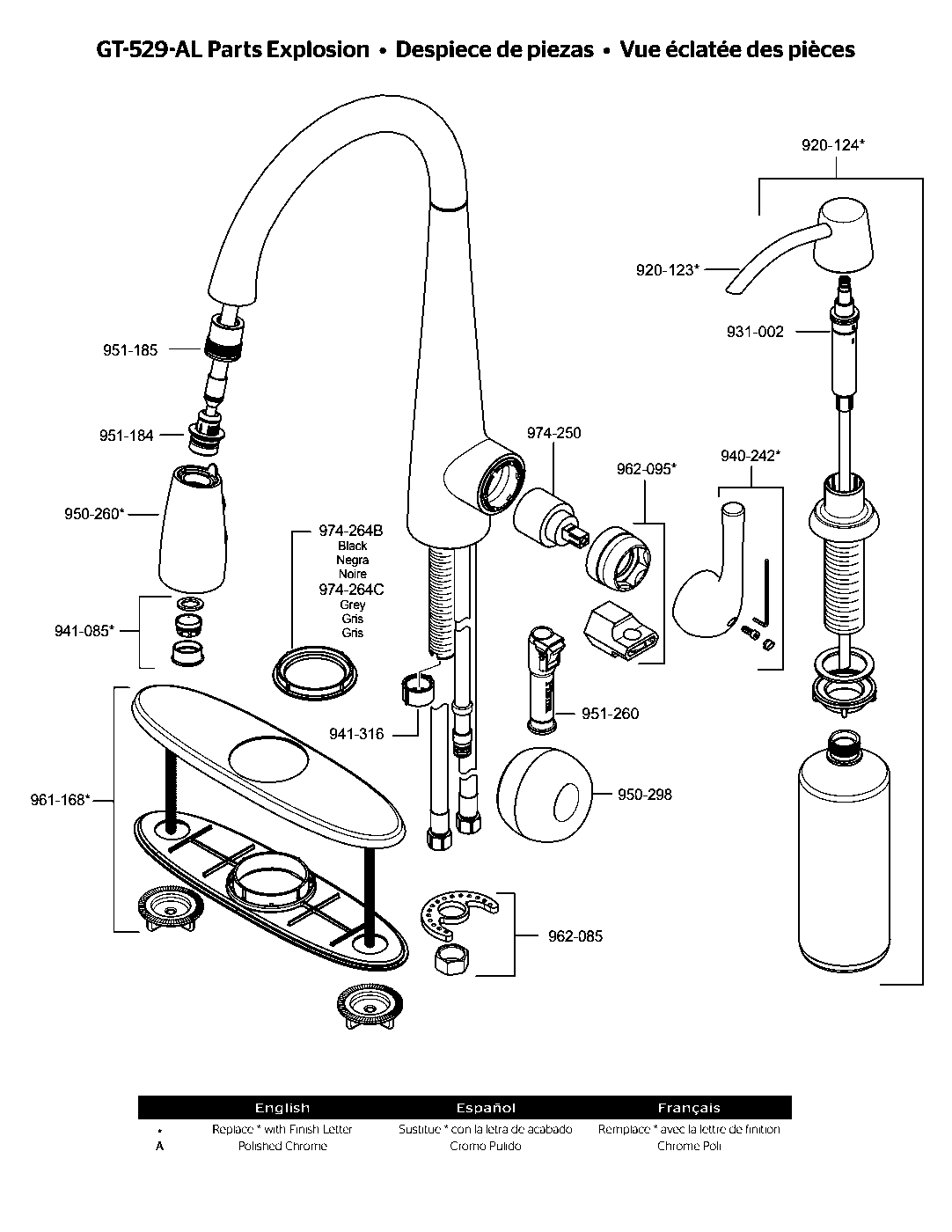 Alea 1-Handle Pull-Down Kitchen Faucet parts diagram