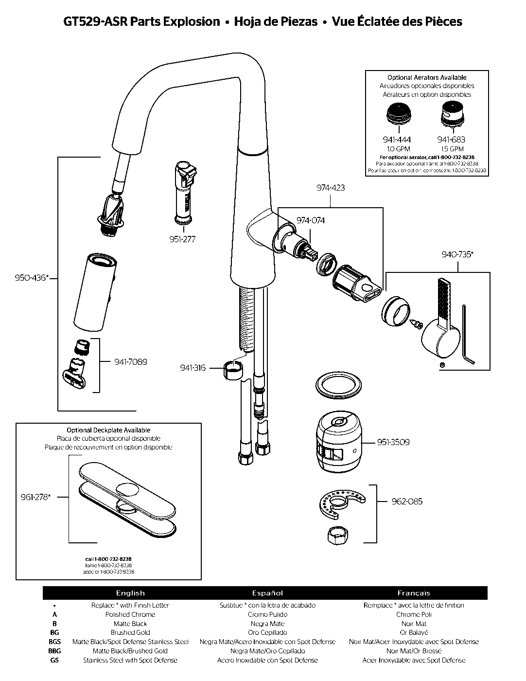 Asari 1-Handle Pull-Down Kitchen Faucet exploded parts diagram
