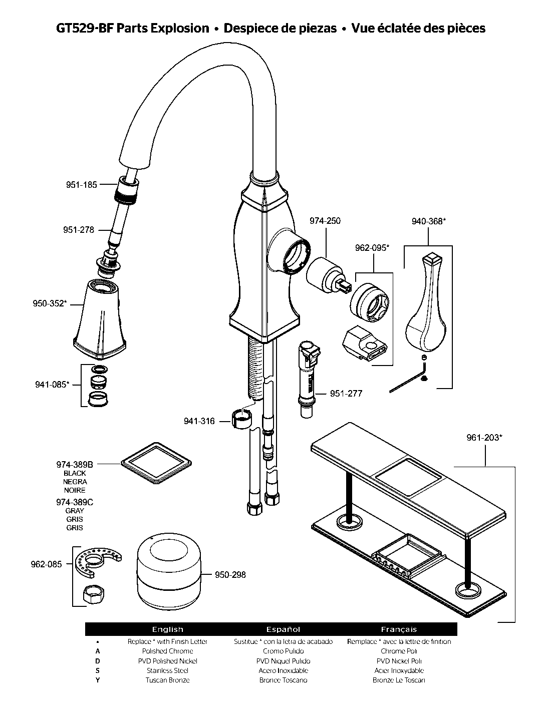 Briarsfield 1-Handle Pull-Down Kitchen Faucet parts diagram