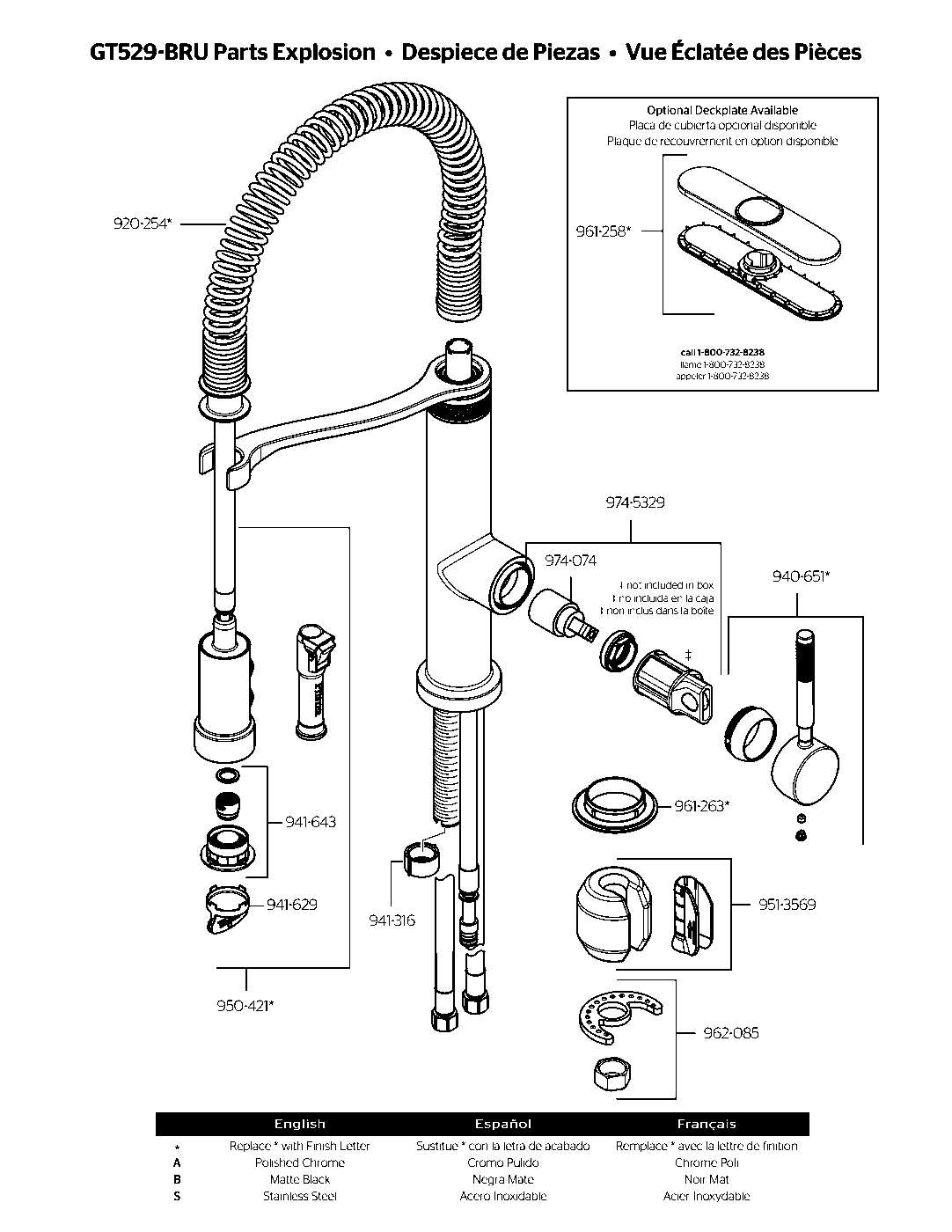 Bruton 1-Handle Culinary Pull-Down Kitchen Faucet exploded parts diagram