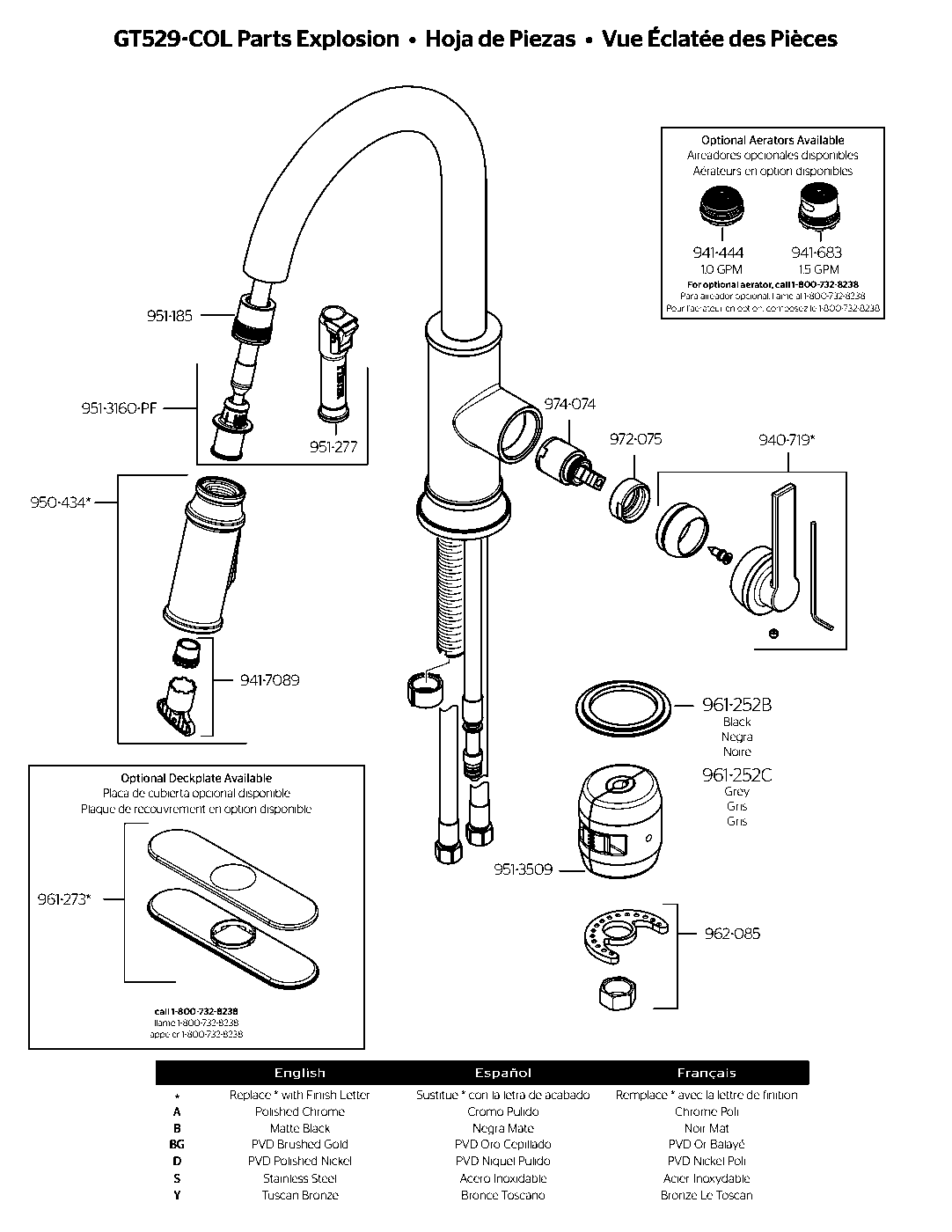 Colfax 1-Handle Pull-Down Kitchen Faucet exploded parts diagram