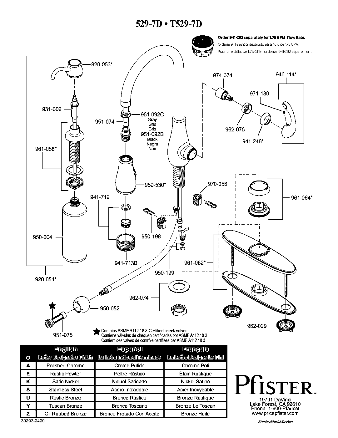 Treviso 1-Handle Pull-Down Kitchen Faucet parts diagram