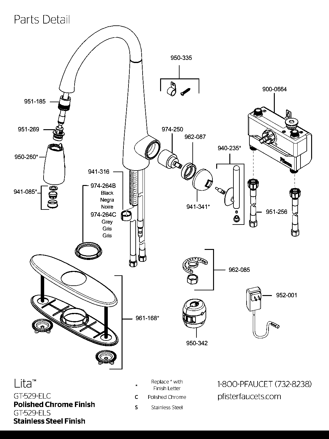 Lita 1-Handle Touchless Kitchen Faucet parts diagram