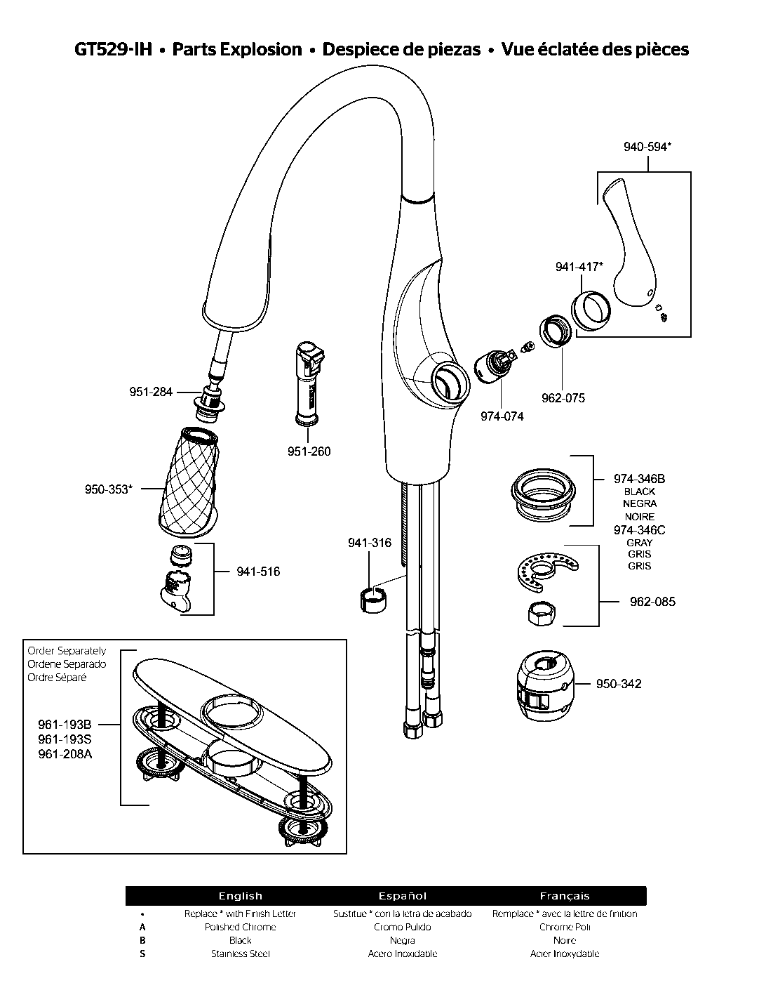 Kai 1-Handle Pull-Down Kitchen Faucet parts diagram