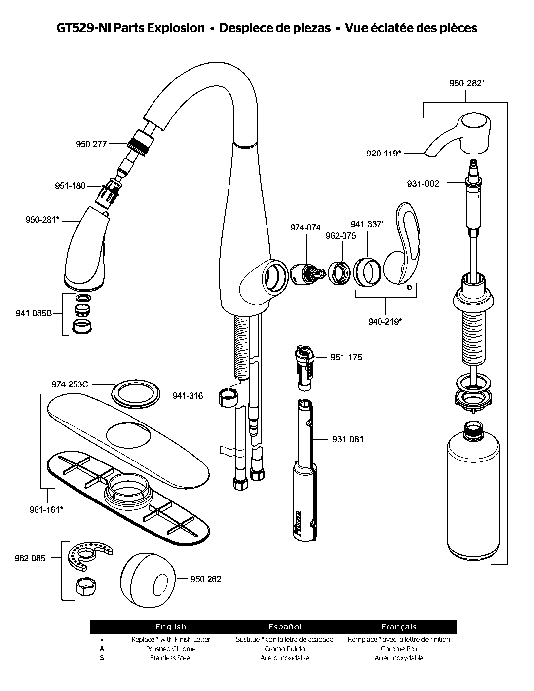 Nia 1-Handle Pull-Down Kitchen Faucet parts diagram