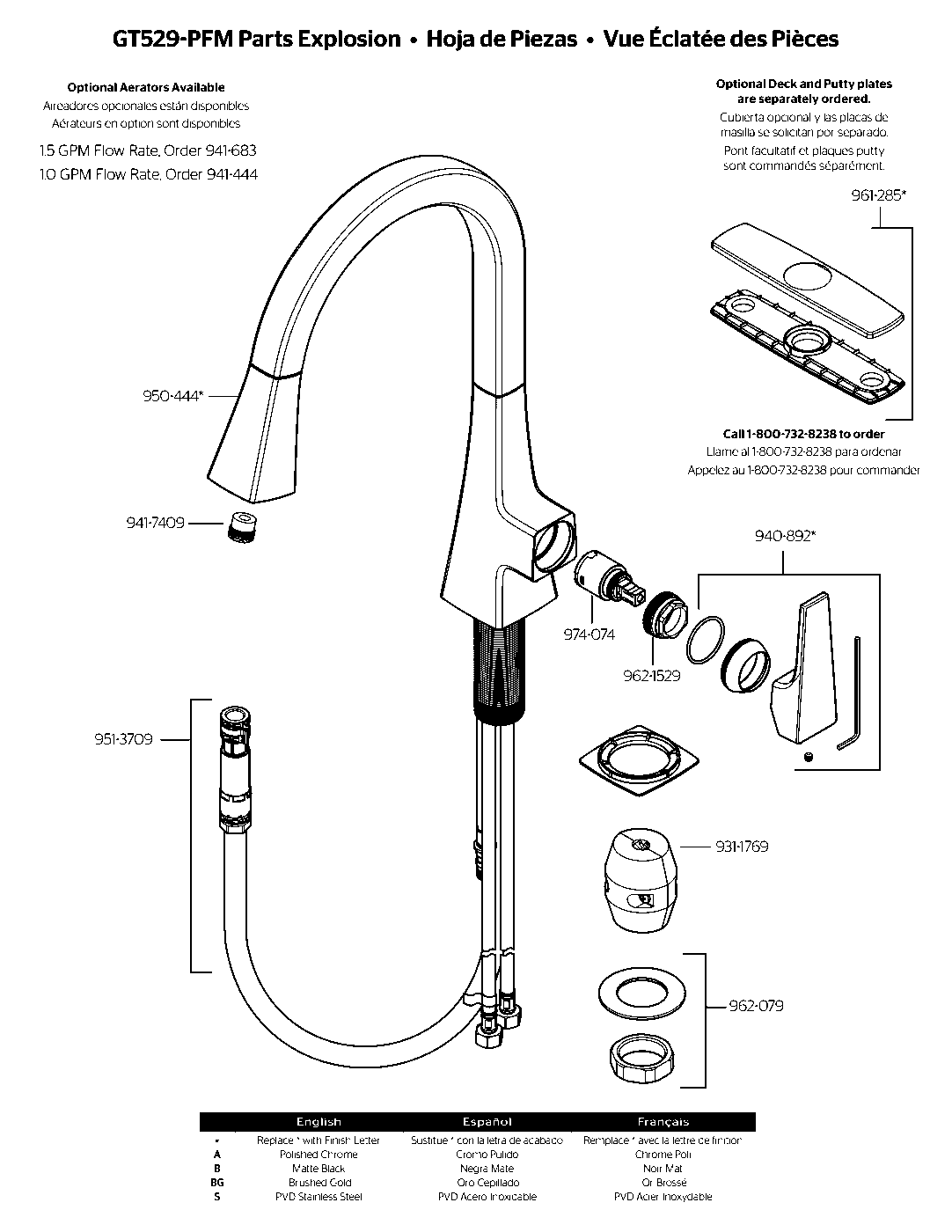 Pfirst Modern 1-Handle Pull-Down Kitchen Faucet exploded parts diagram