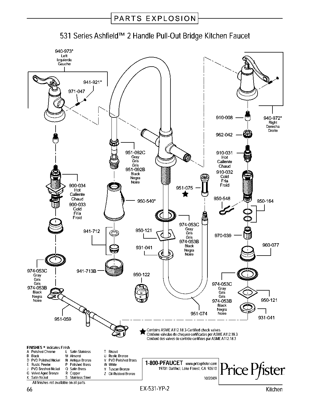 Ashfield 2-Handle Pull-Down Kitchen Faucet parts diagram