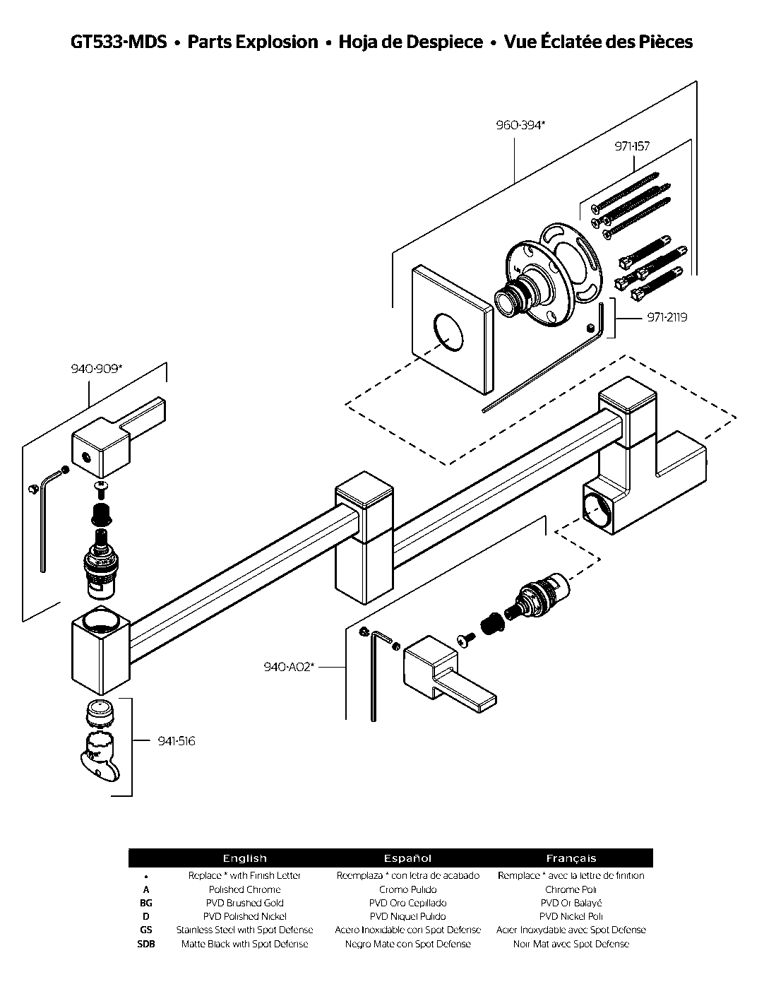 Modern Square Pot Filler exploded parts diagram