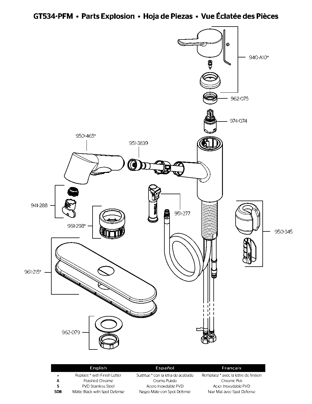 Pfirst Modern 1-Handle Pull-Out Kitchen Faucet exploded parts diagram