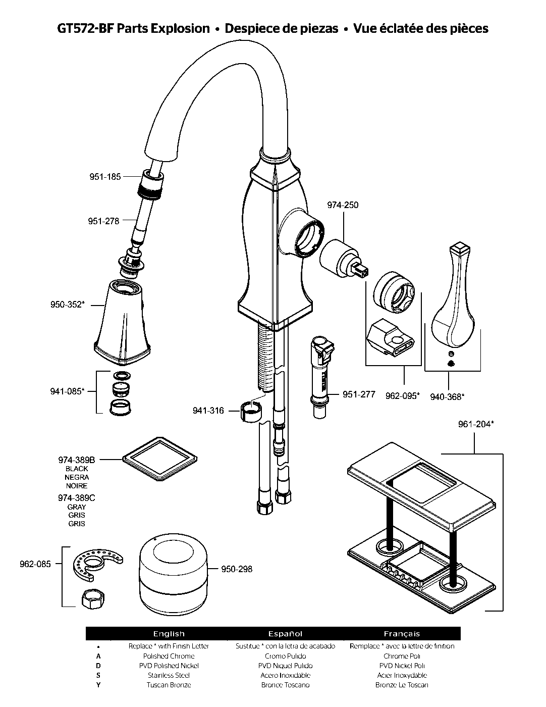 Briarsfield 1-Handle Pull-Down Bar & Prep Faucet parts diagram