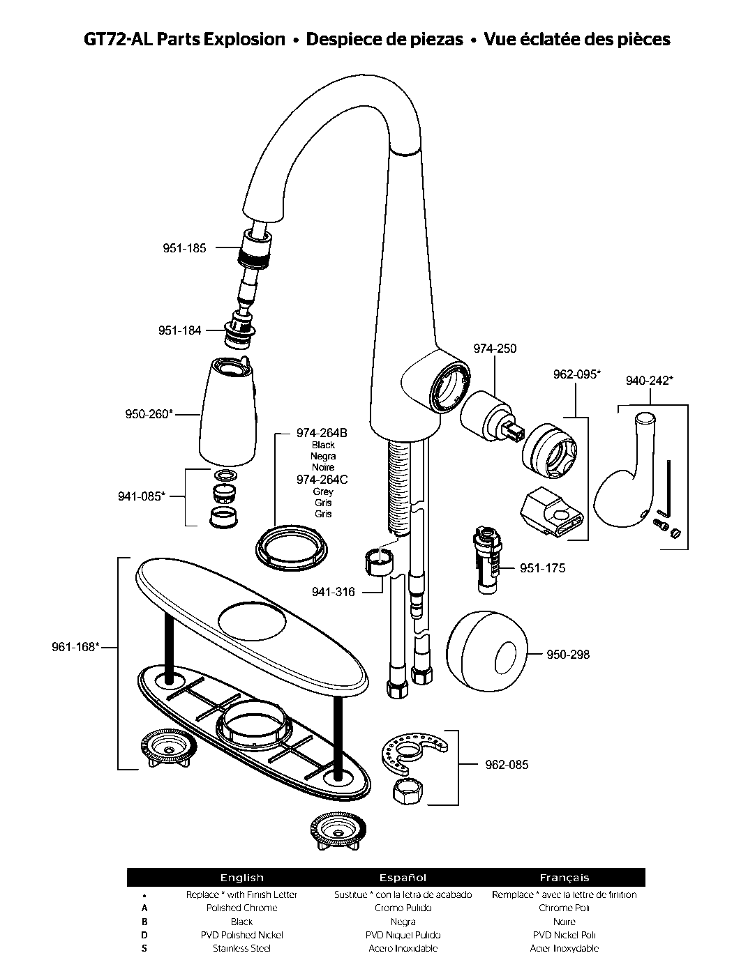 Alea 1-Handle Bar & Prep Faucet parts diagram