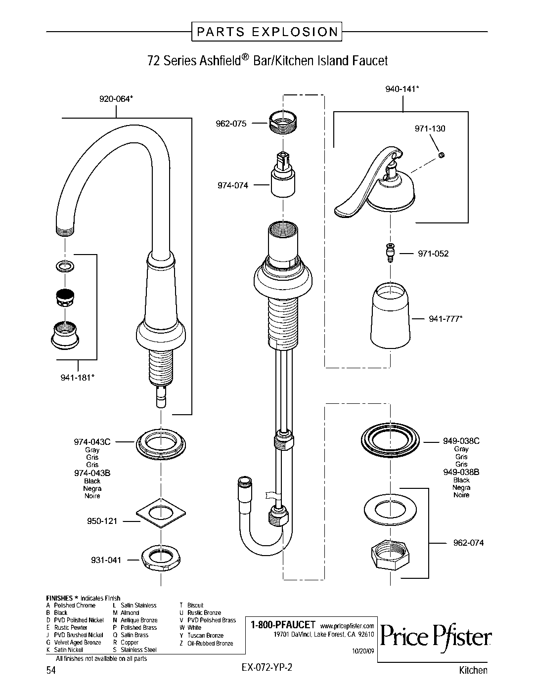 Ashfield 1-Handle Bar & Prep Faucet parts diagram