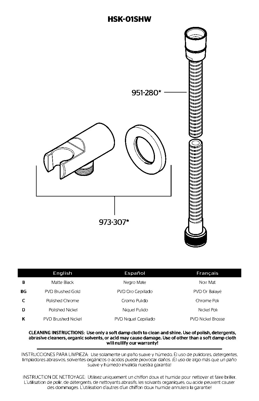 Modern Round 2-Piece Handshower Holder Kit exploded parts diagram