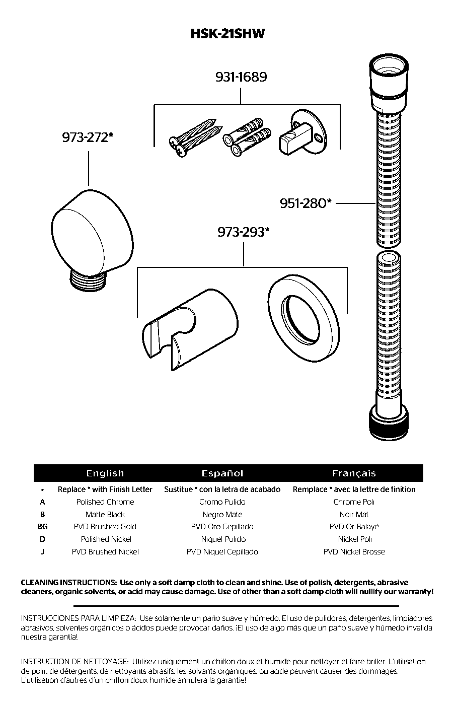 Modern Round 3-Piece Handshower Holder Kit exploded parts diagram