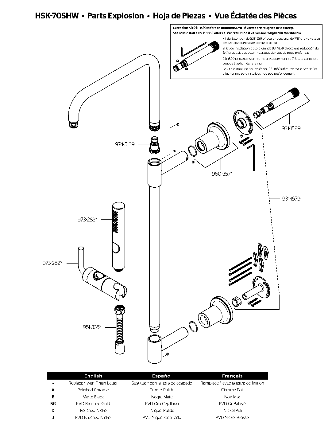 Modern Round Shower Column with Handshower exploded parts diagram