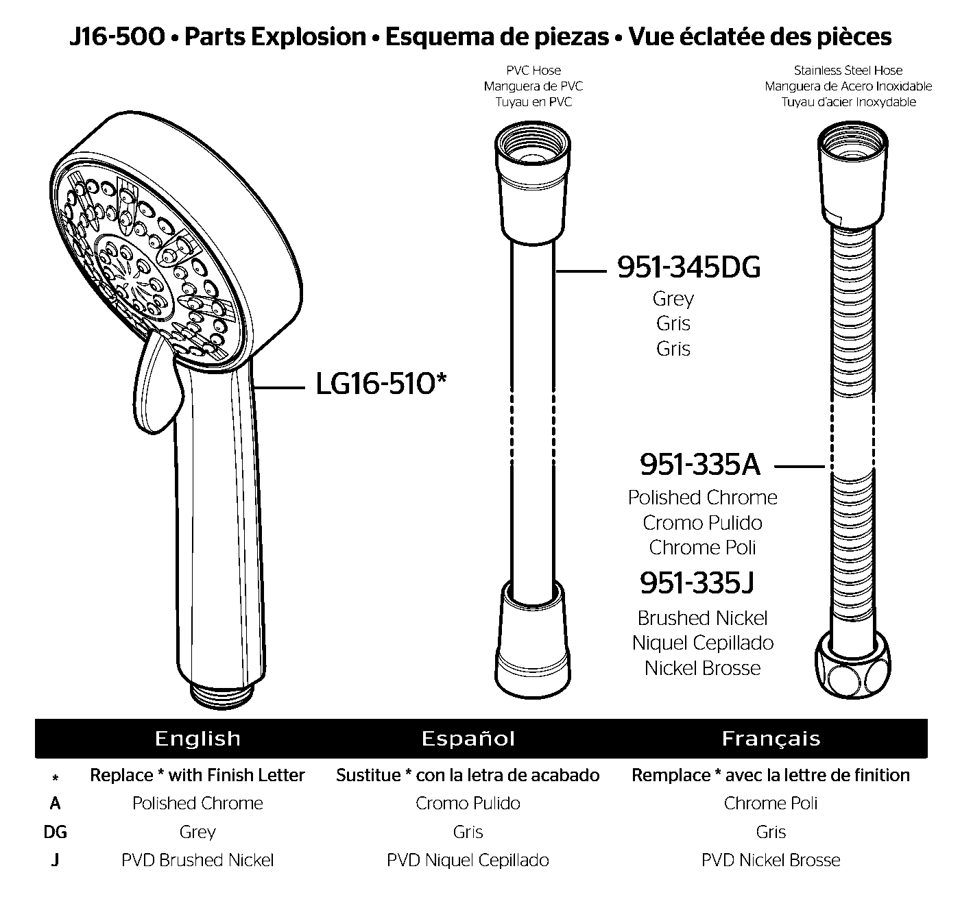Pfister ADA Compliant Handheld Showerhead and Hose parts diagram