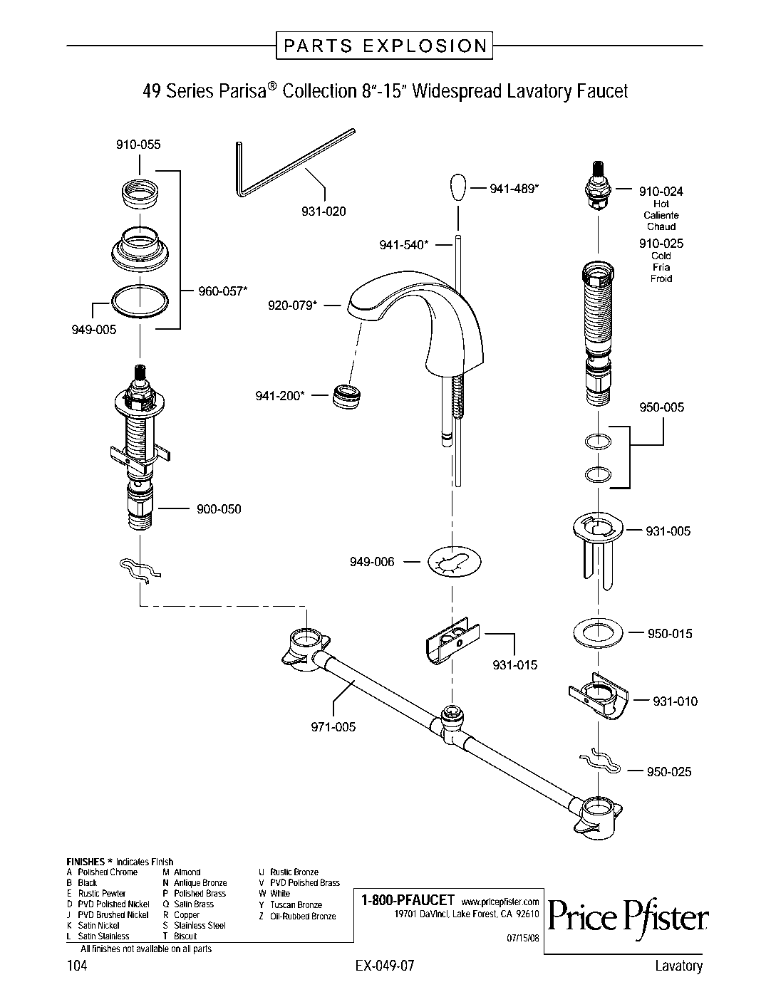 Parisa 2-Handle 8" Widespread Bathroom Faucet parts diagram