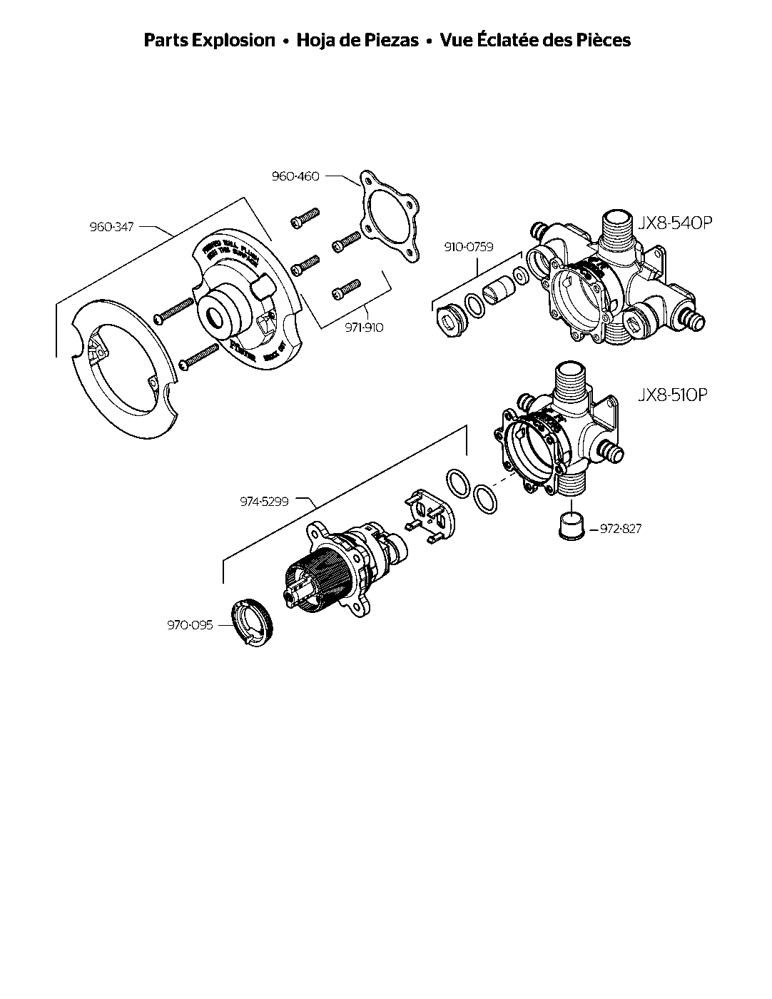 0X8 Valve JX8 Series Tub/Shower Single Handle Pressure Balance Valve parts diagram