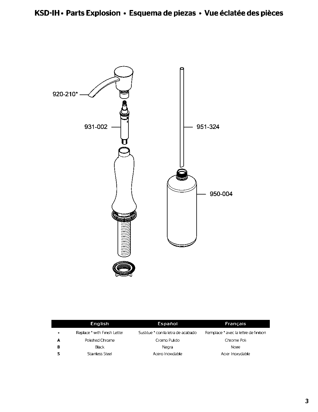 Kai Kitchen Soap Dispenser parts diagram