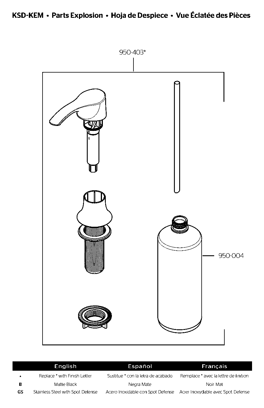 SoloTilt Kitchen Soap Dispenser parts diagram