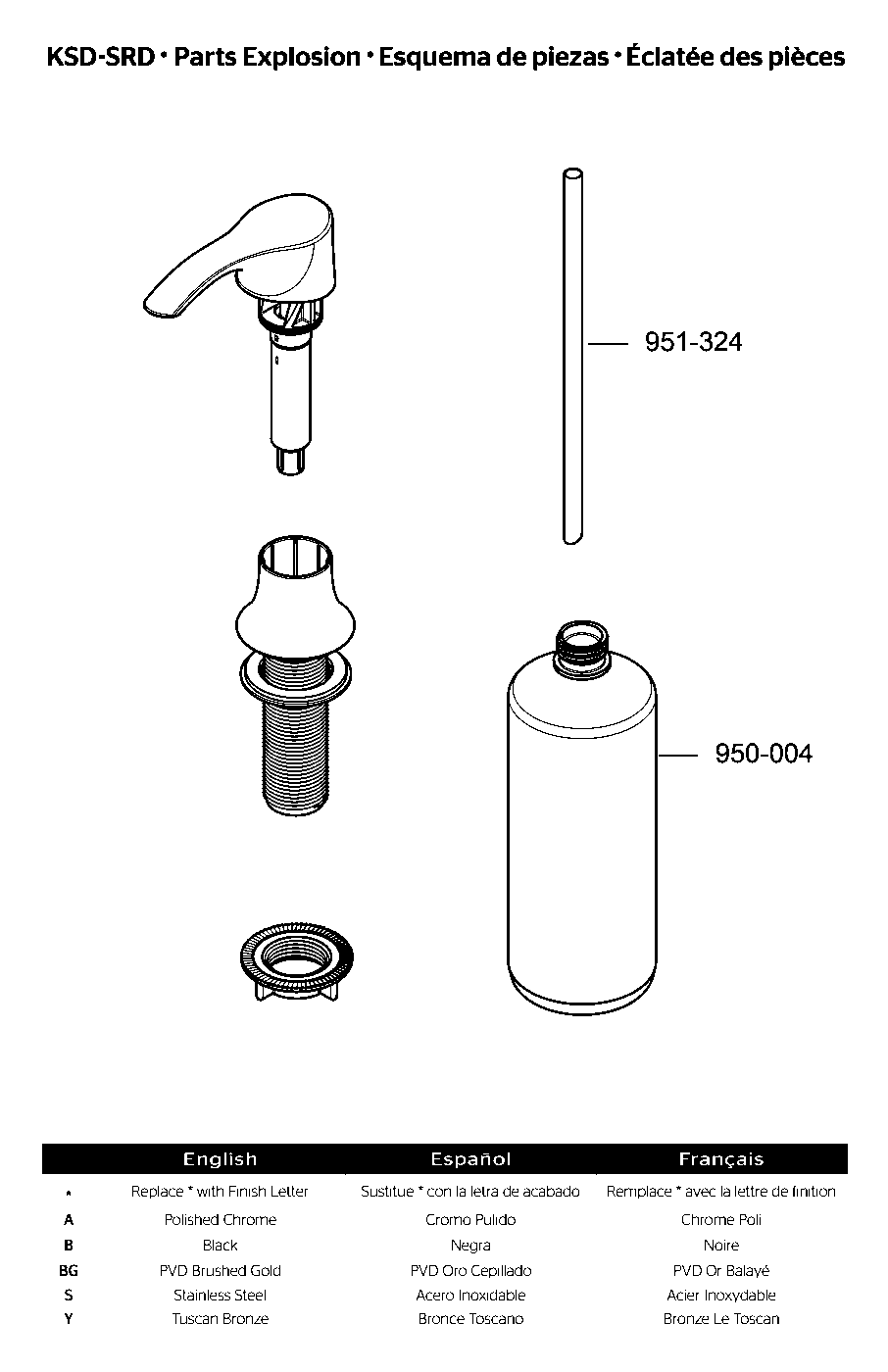 Pfister Kitchen Soap Dispenser exploded parts diagram