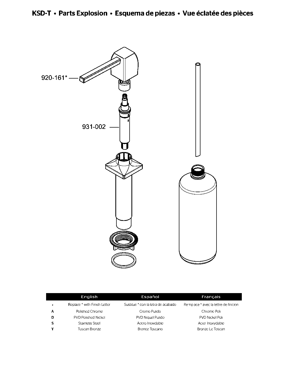 Briarsfield Kitchen Soap Dispenser parts diagram