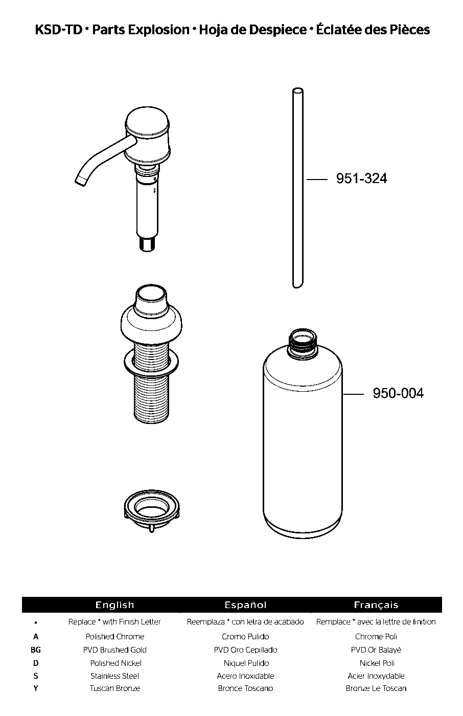 Port Haven Kitchen Soap Dispenser exploded parts diagram