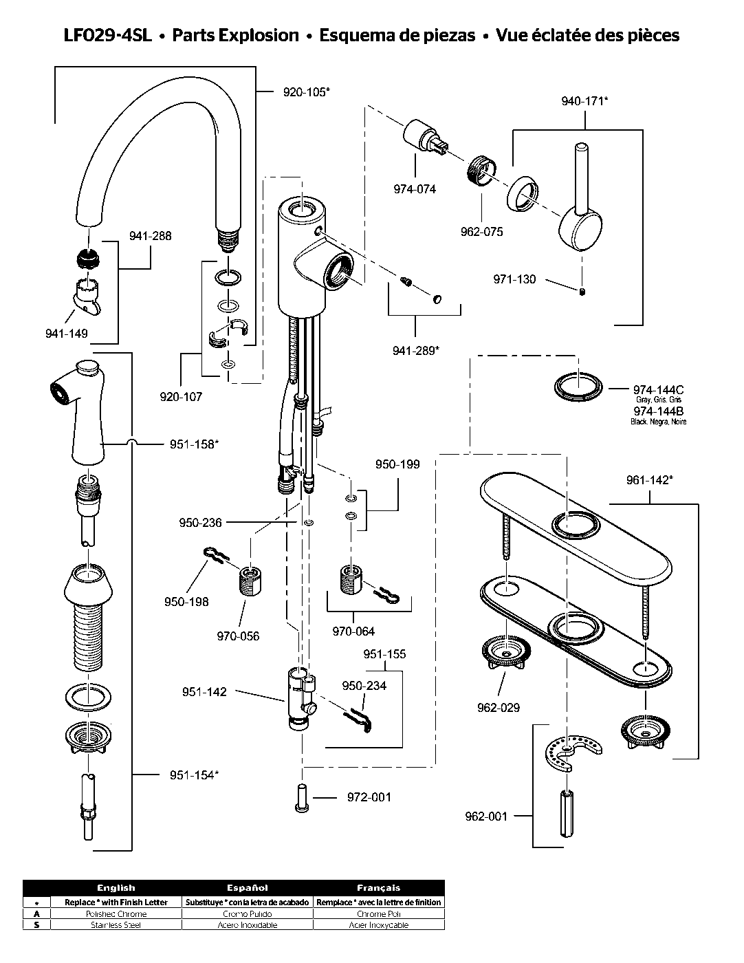 Solo 1-Handle Kitchen Faucet parts diagram