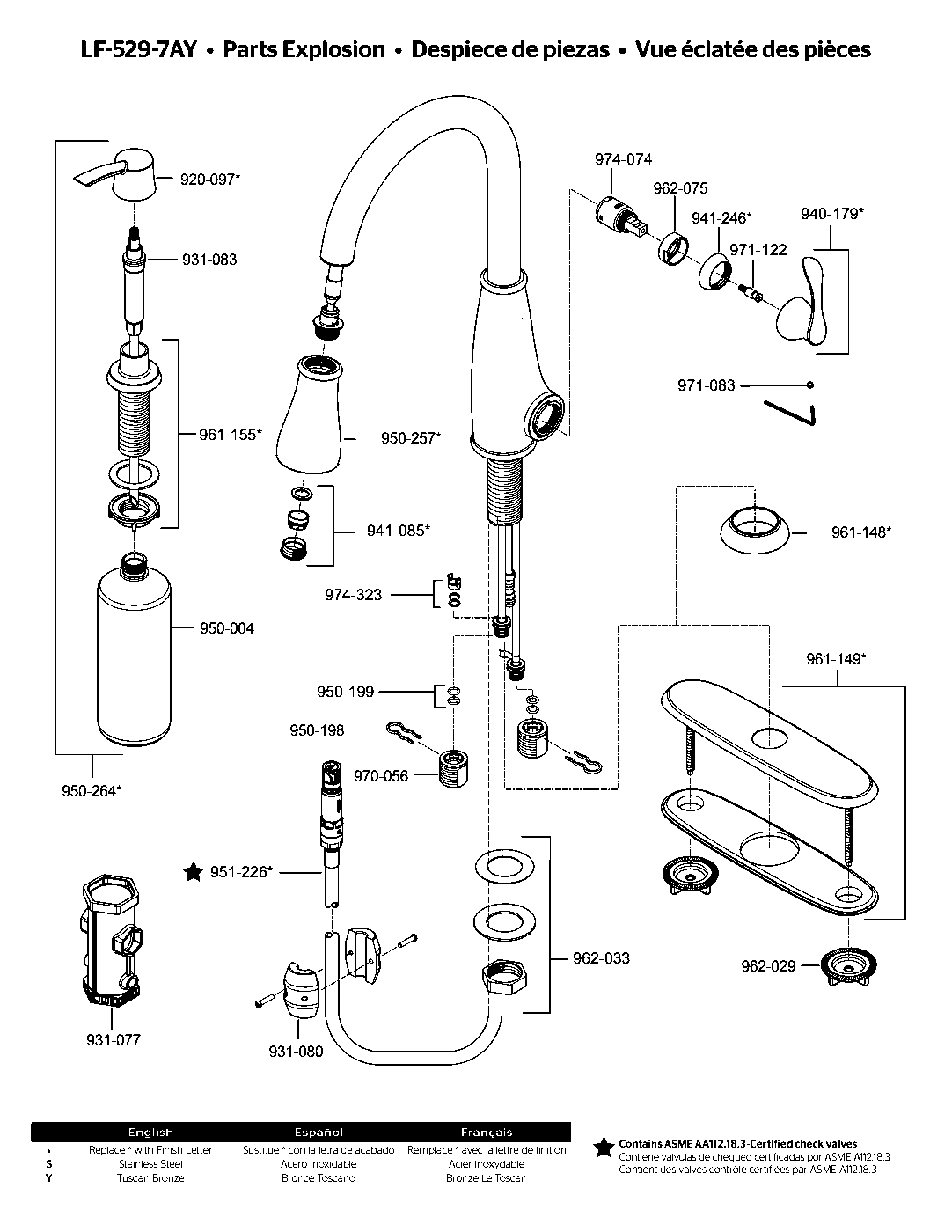 Ainsley 1-Handle Pull-Down Kitchen Faucet parts diagram
