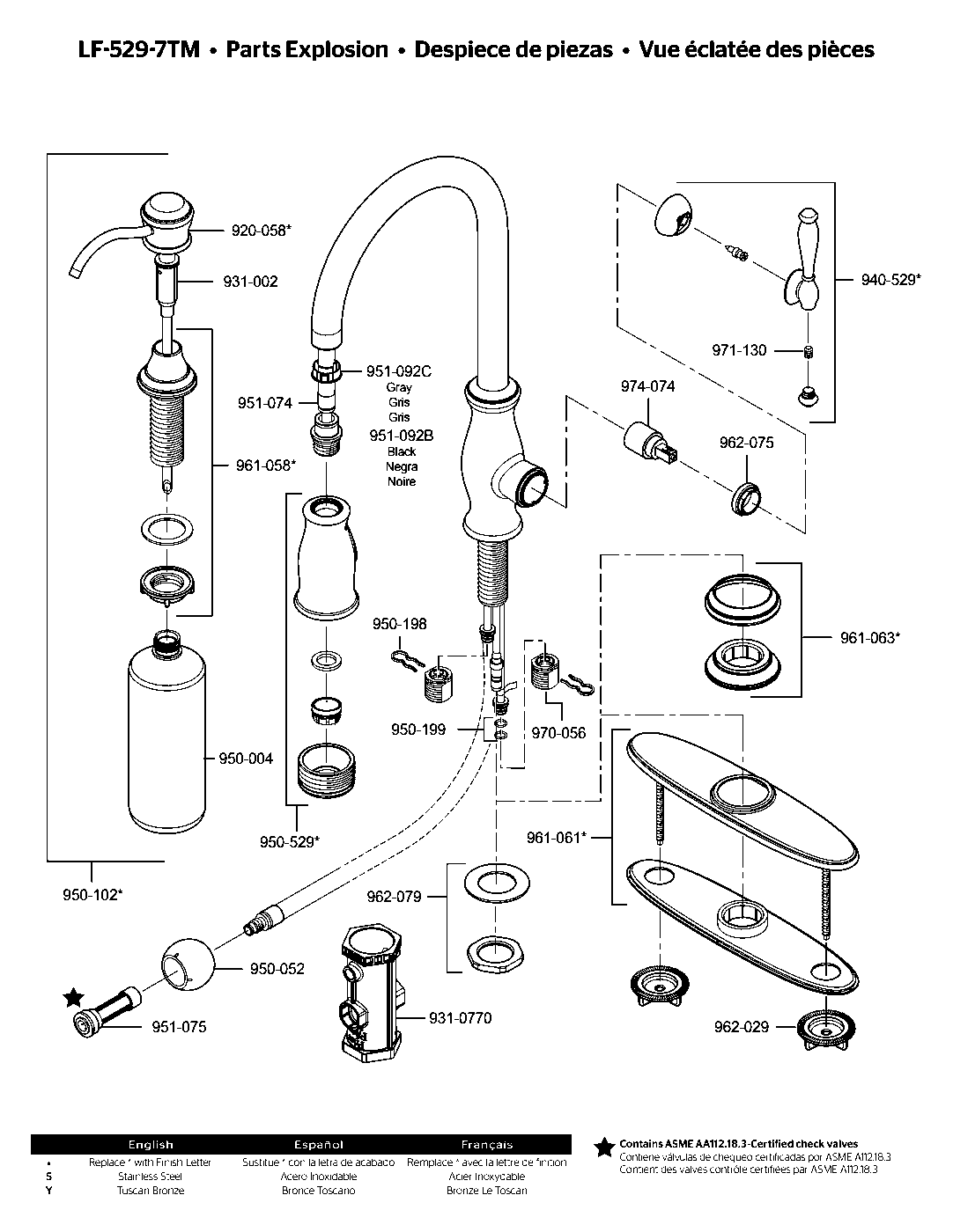 Hanover 1-Handle Pull-Down Kitchen Faucet parts diagram