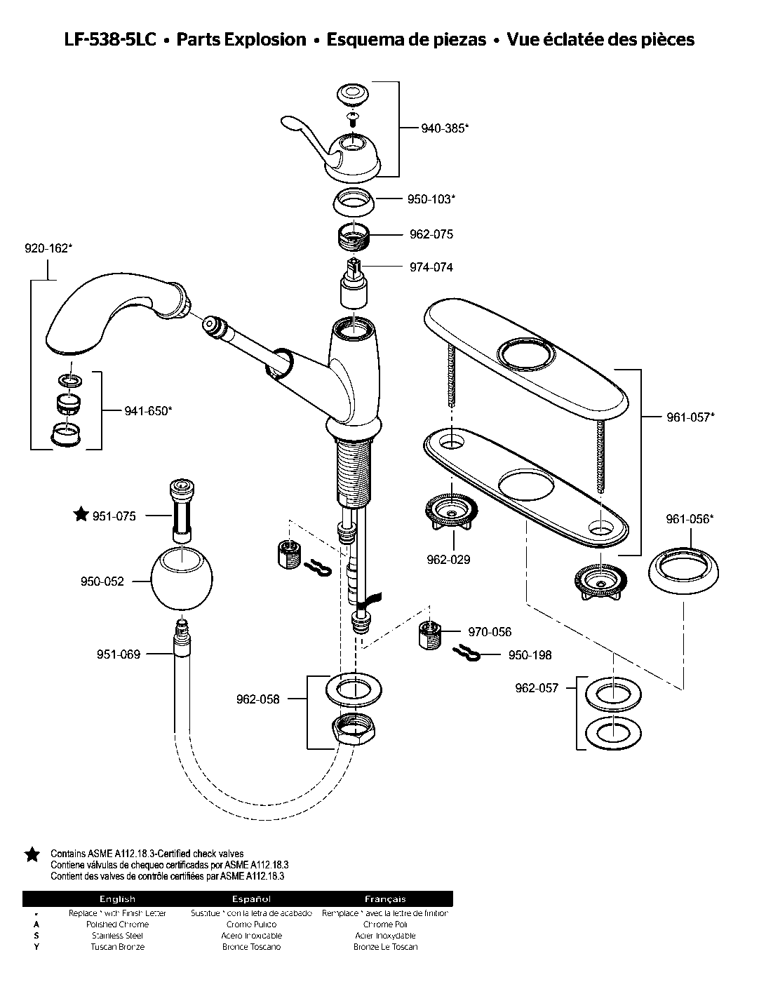 Bixby 1-Handle Pull-Out Kitchen Faucet parts diagram