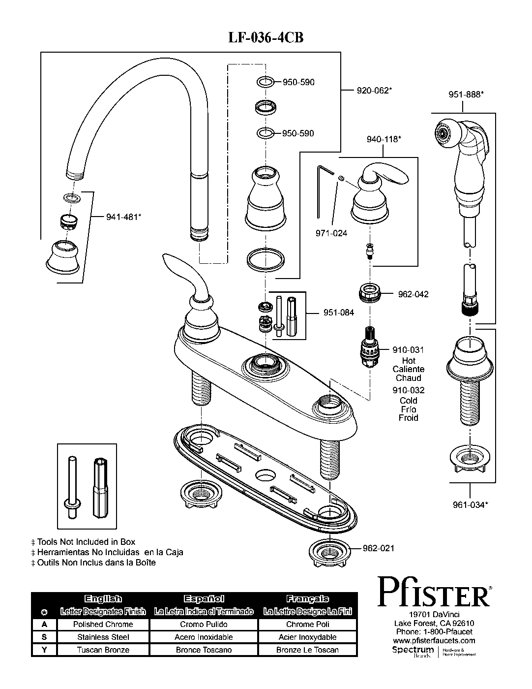 Avalon 2-Handle Kitchen Faucet parts diagram