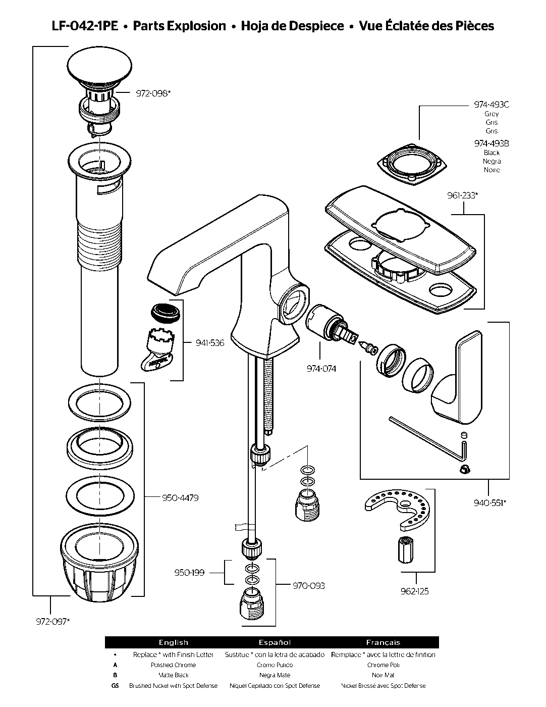 Penn Single Control Bathroom Faucet parts diagram
