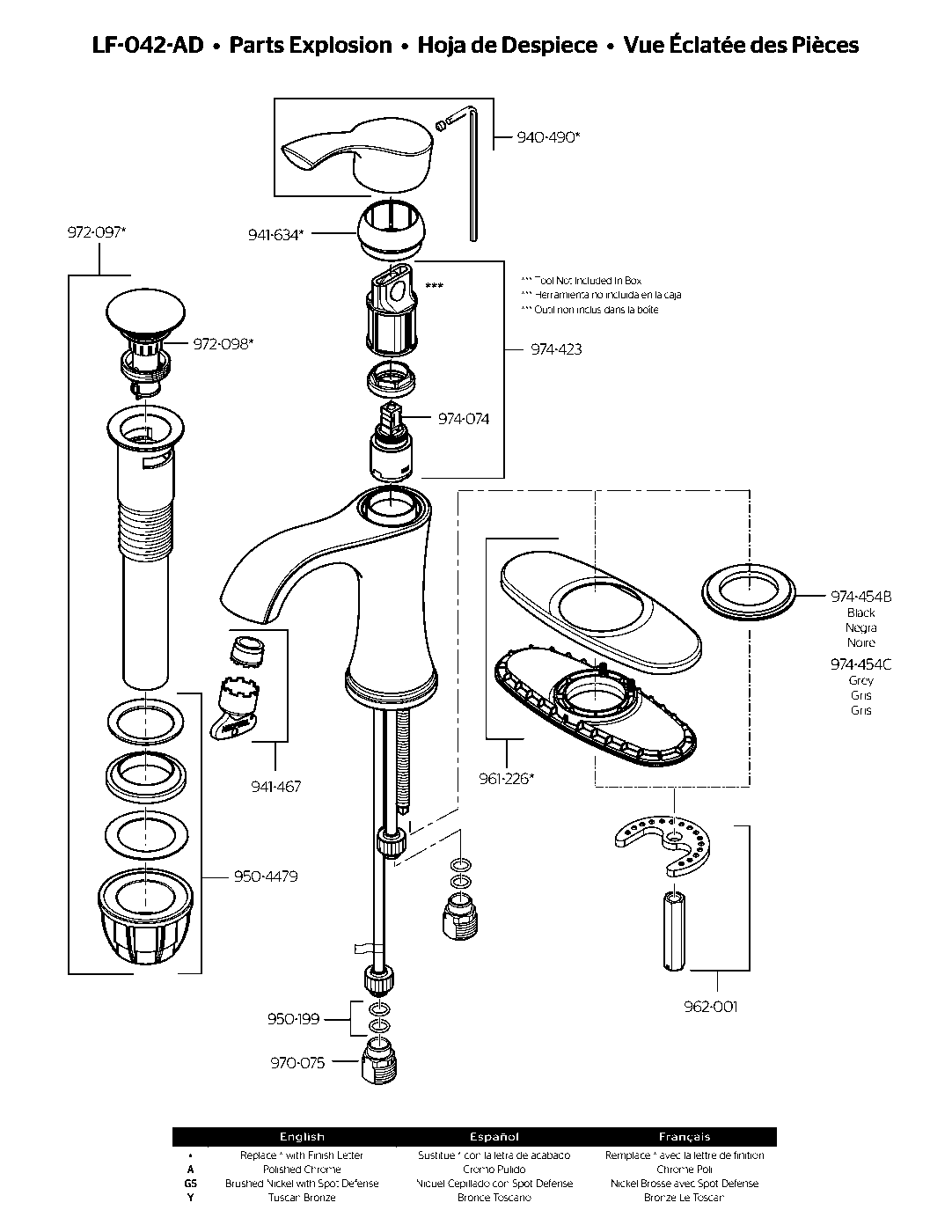 Auden Single Control Bathroom Faucet parts diagram