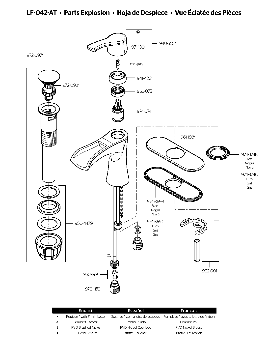 Aliante Single Control Bathroom Faucet parts diagram