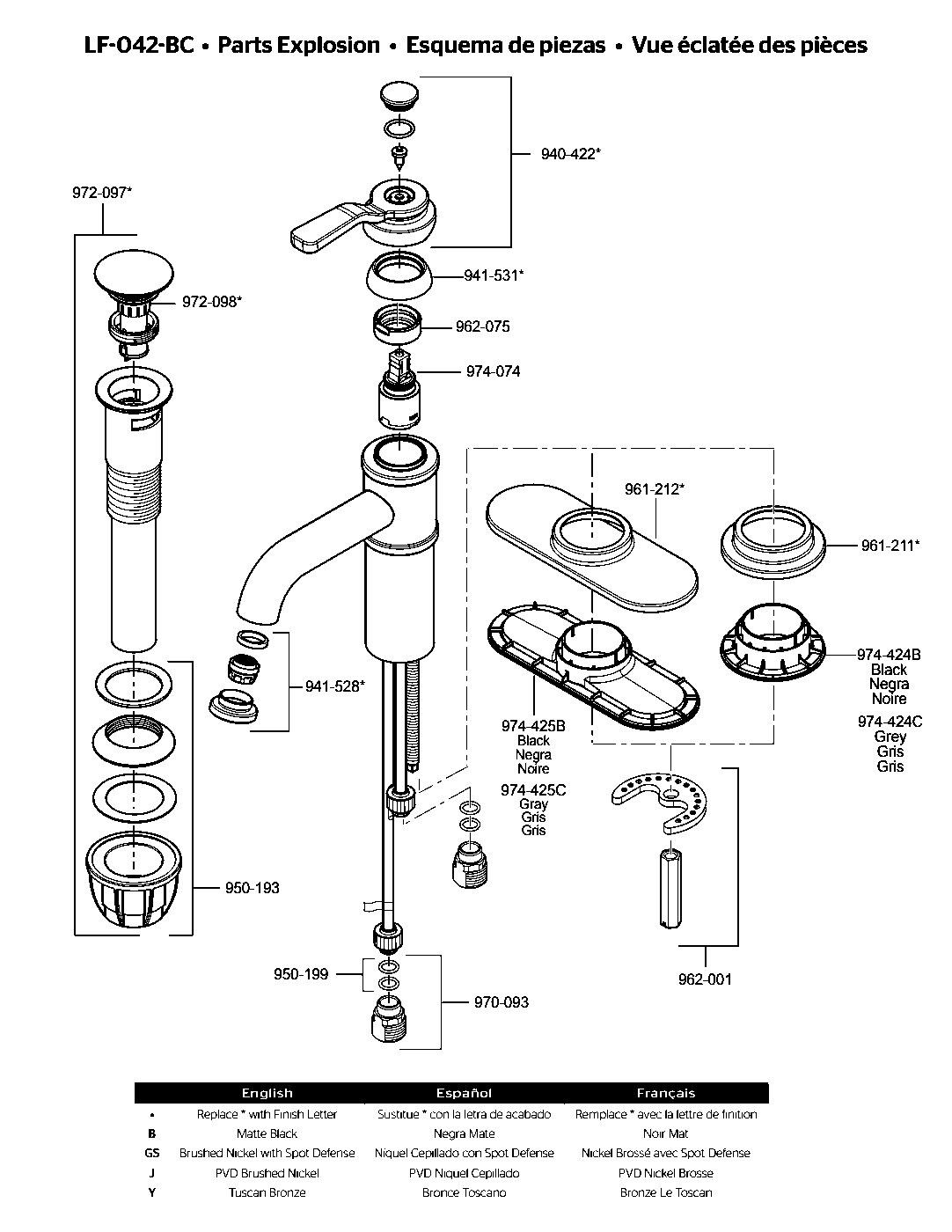 Breckenridge Single Control Bathroom Faucet parts diagram