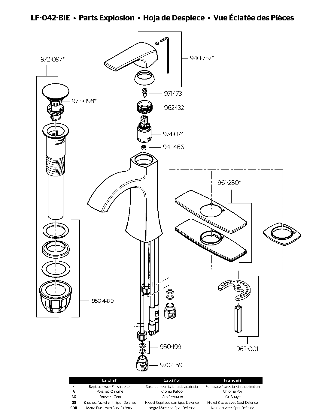 Bruxie Single Control Bathroom Faucet parts diagram
