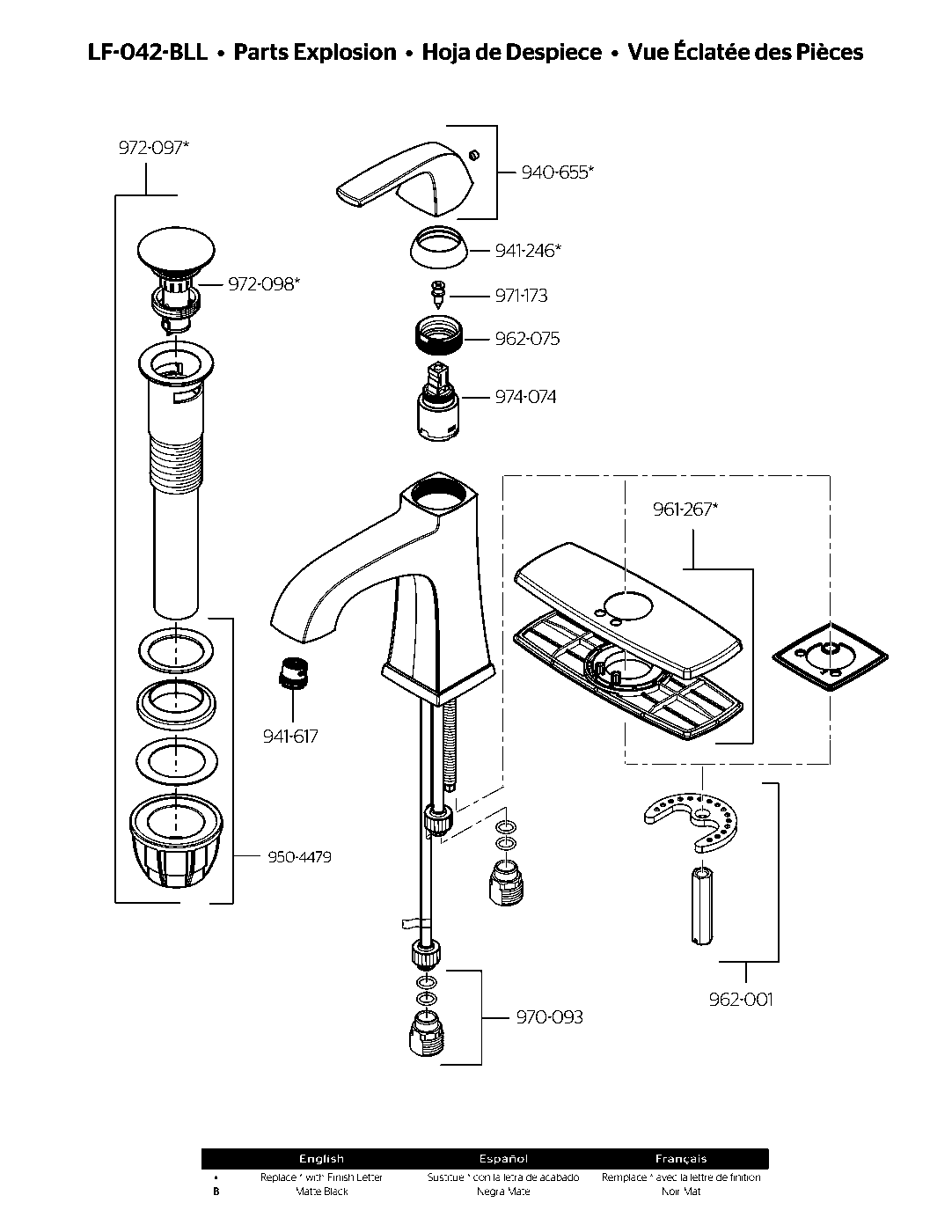 Bellance Single Control Bathroom Faucet parts diagram