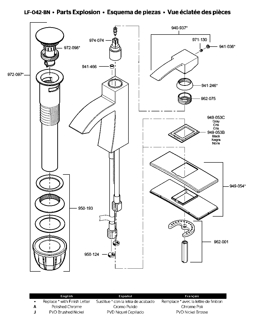 Bernini Single Control Bathroom Faucet parts diagram