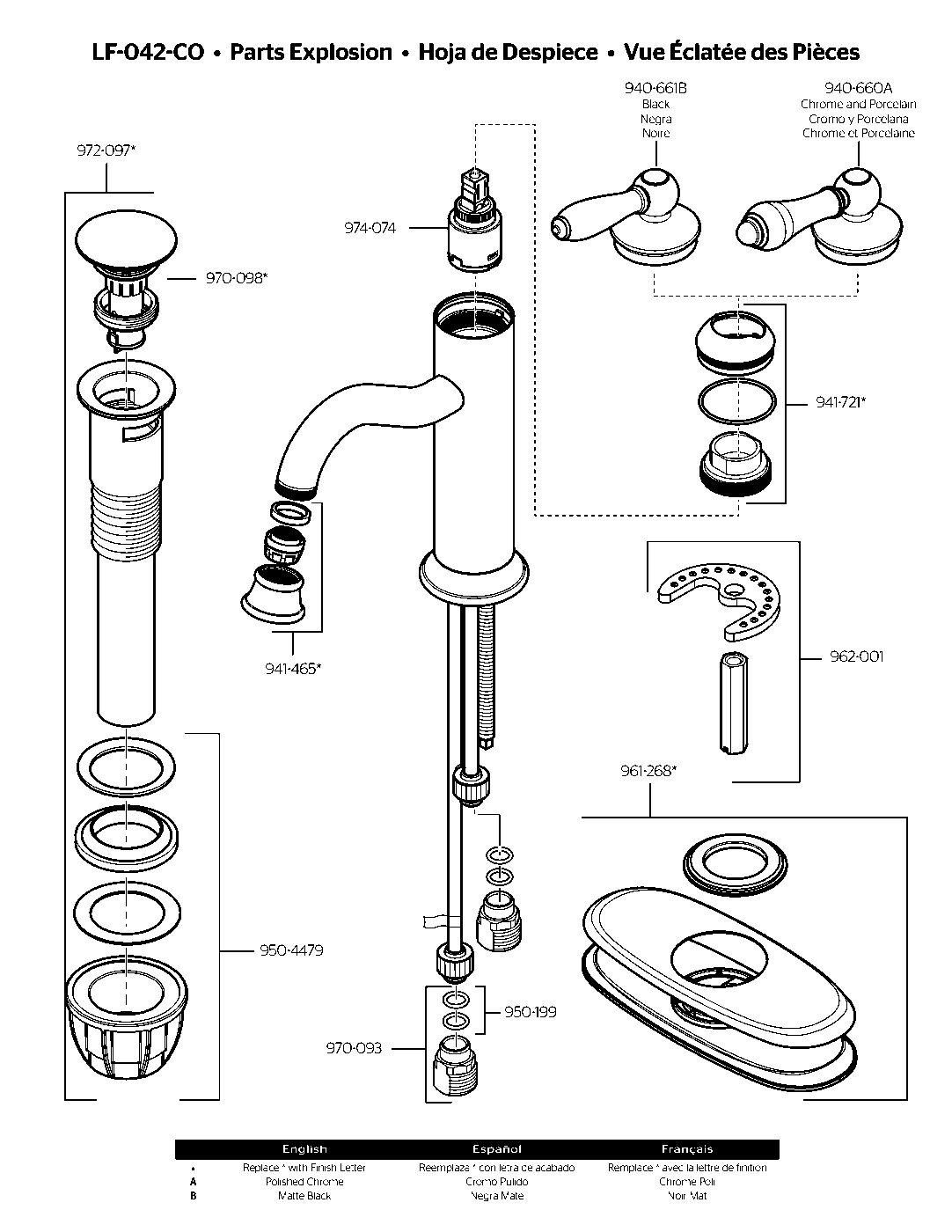 Courant Single Control Bathroom Faucet parts diagram