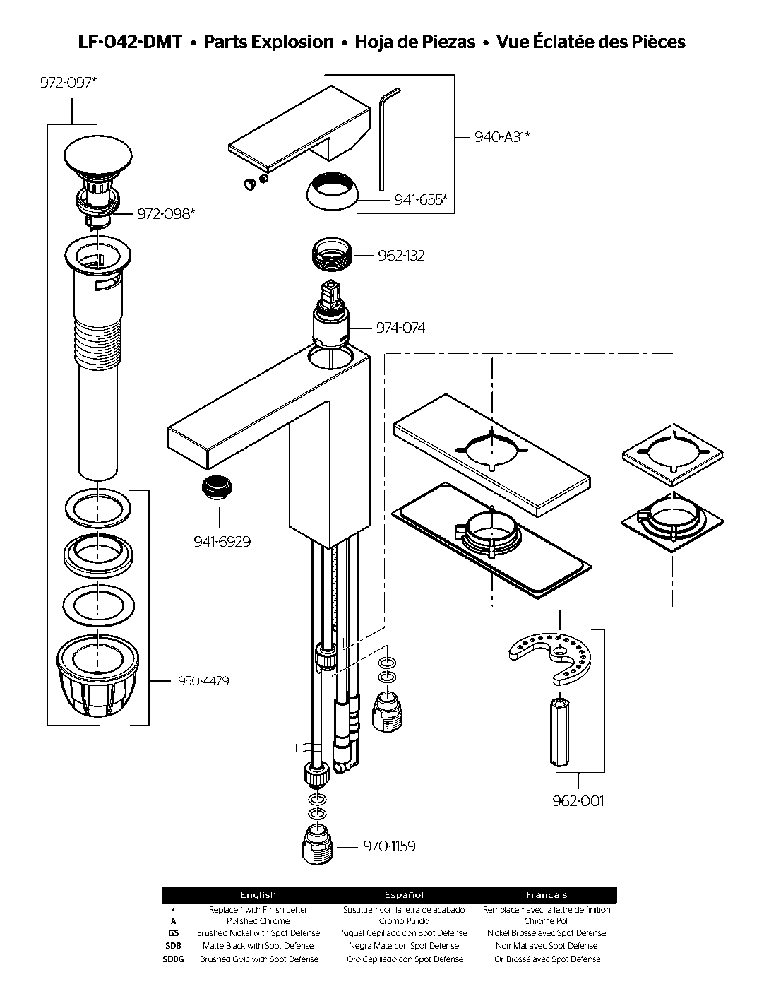 Dumont Single Control Bathroom Faucet parts diagram