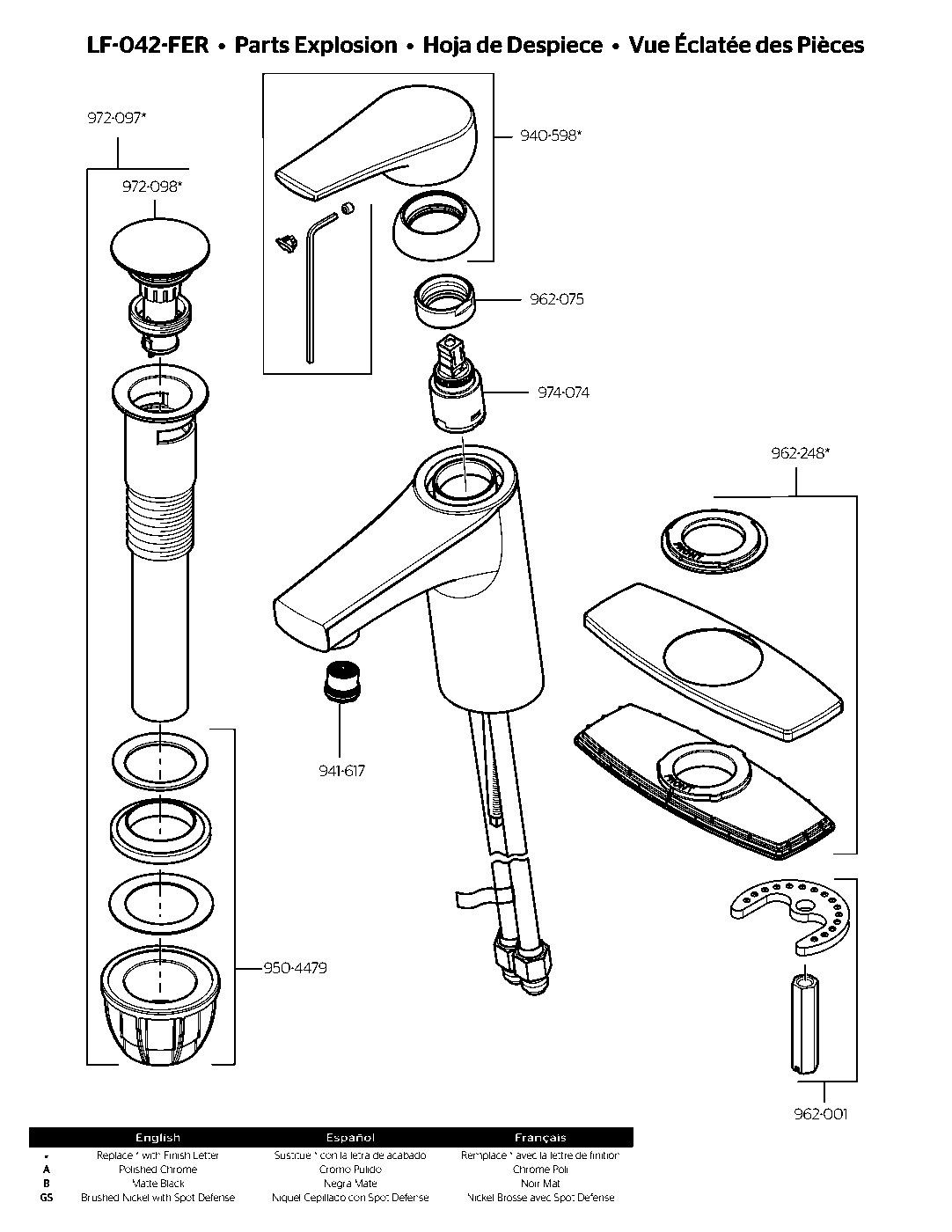 Ferris Single Control Bathroom Faucet parts diagram