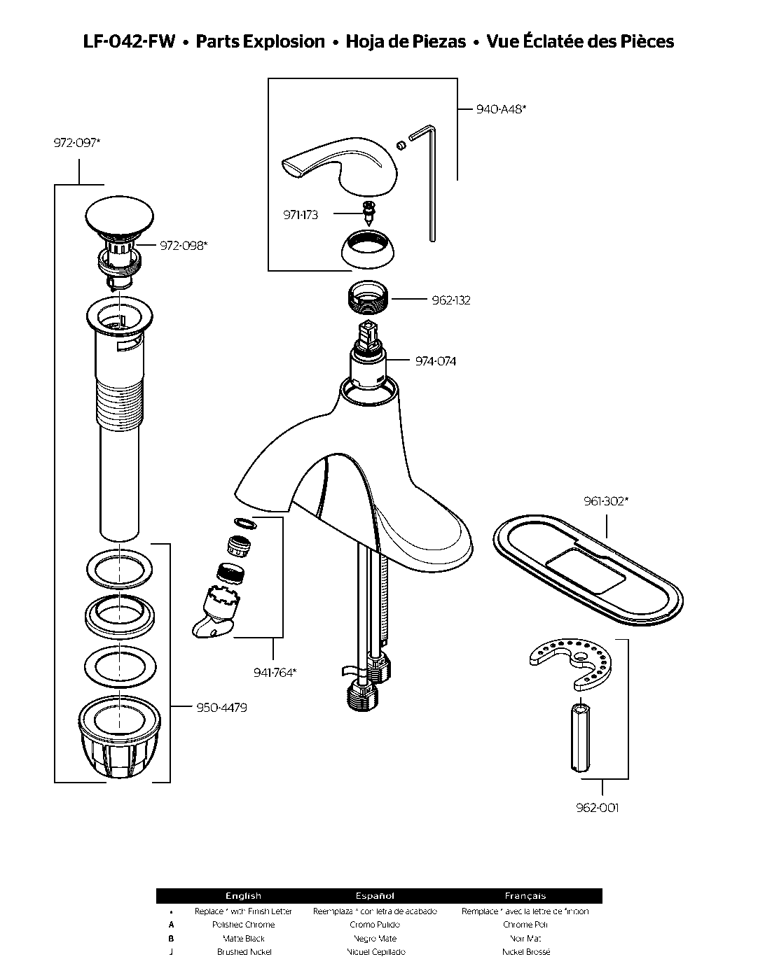 Framework Series Single Control Bathroom Faucet parts diagram